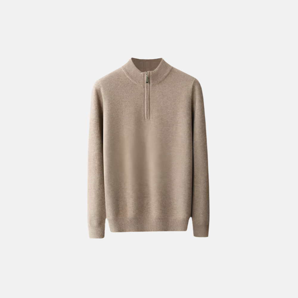 Beige Merino Ull Quarter Zip
