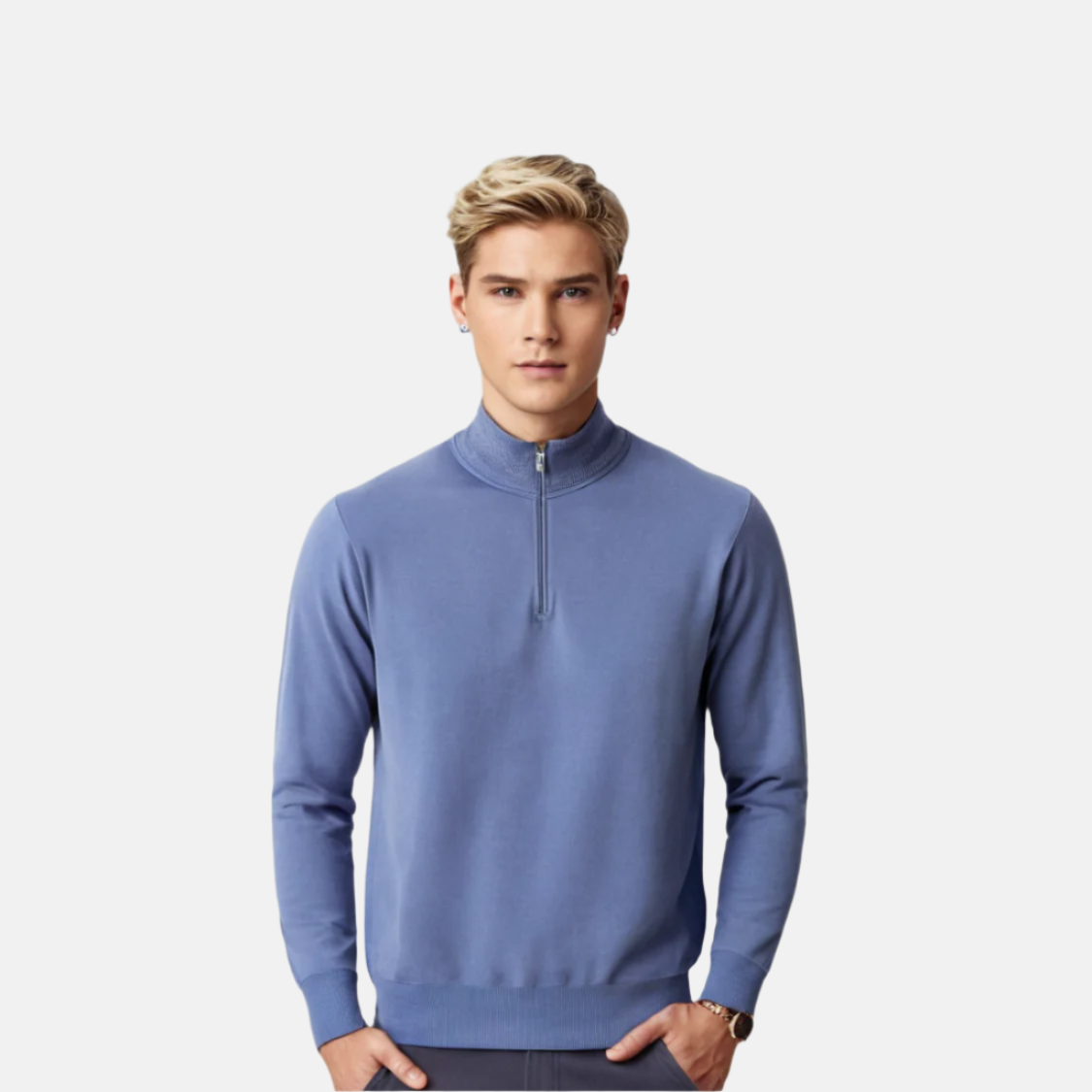 Blå Merino Ull Half Zip