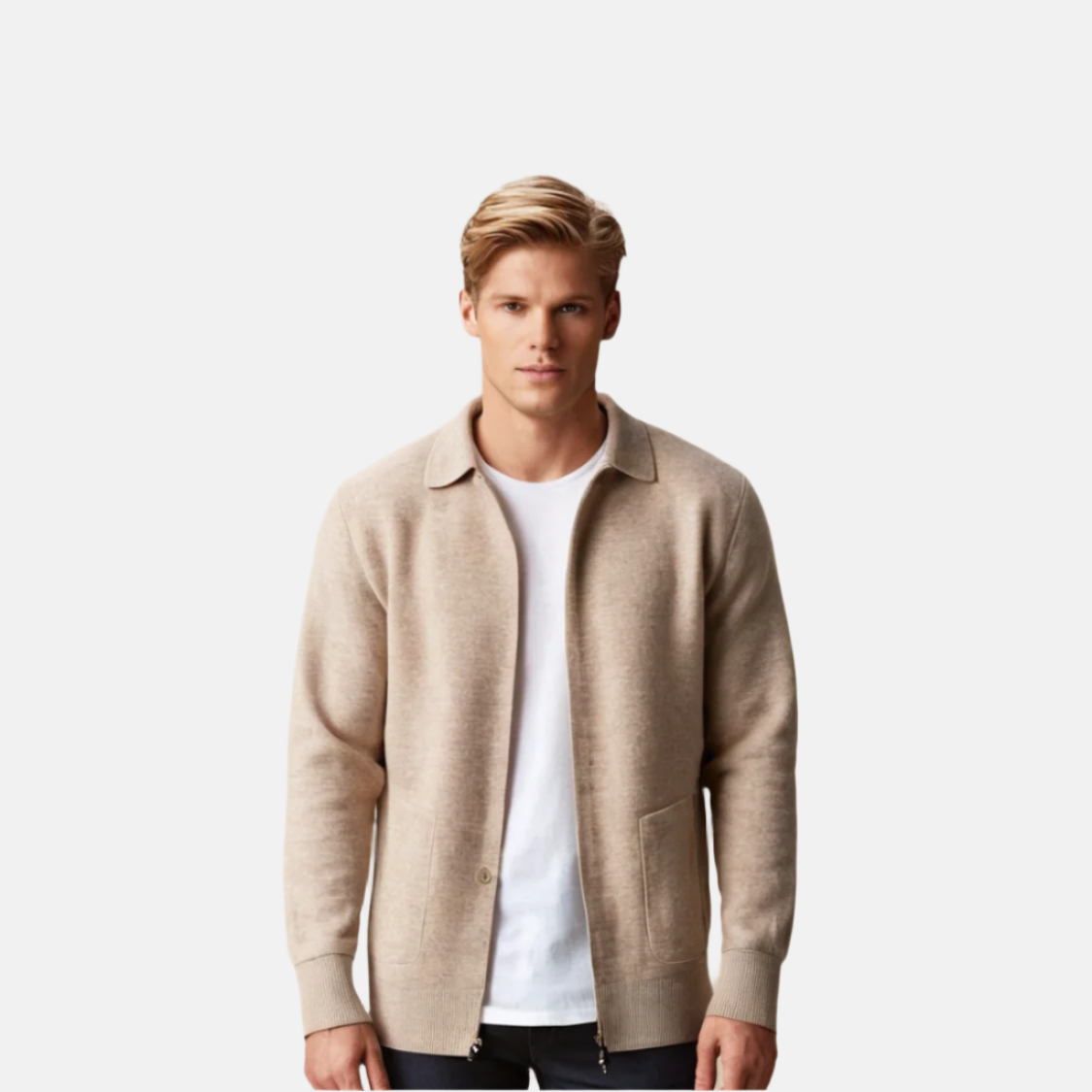Beige Polo Ull Zip Jakke