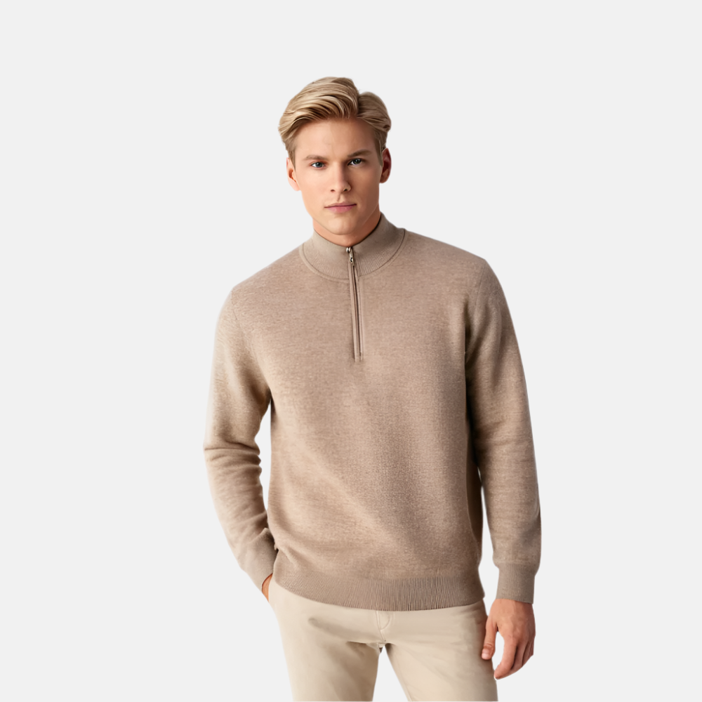 Beige Merino Ull Quarter Zip