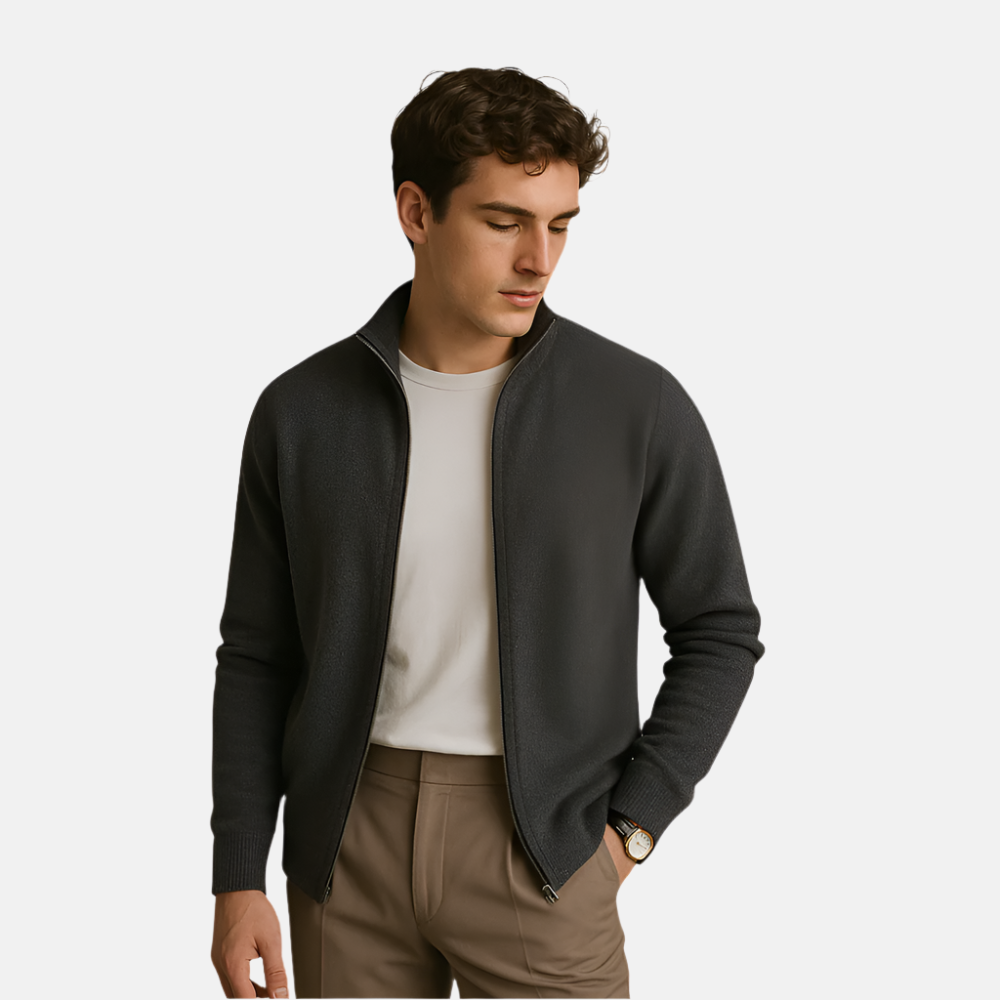 Merino Ull Full Zip Grå