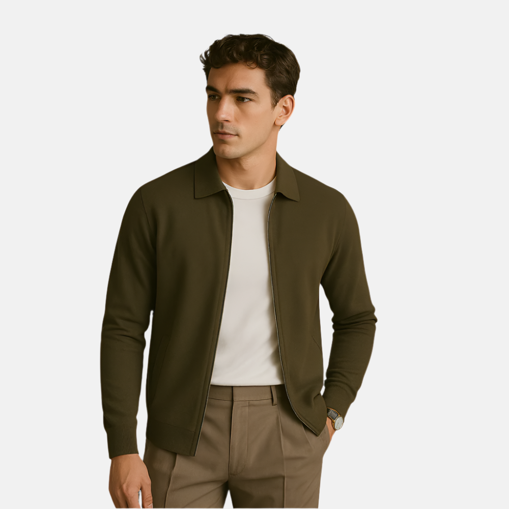 Oliven Polo Ull Zip Jakke