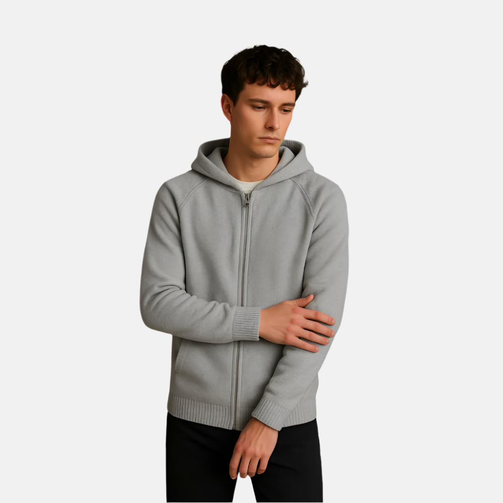 Grå Merino Ull Zip Hoodie