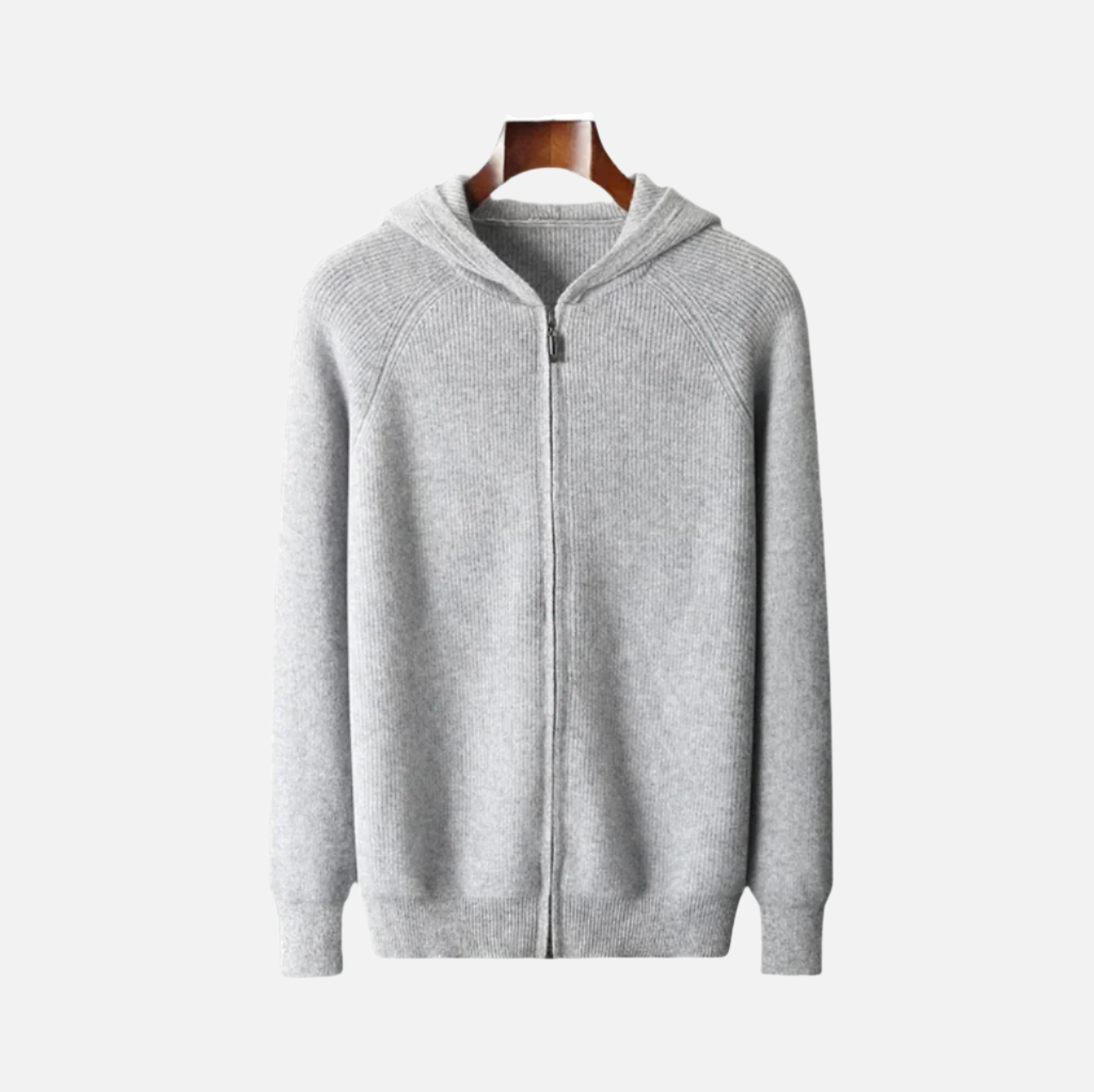 Grå Merino Ull Zip Hoodie