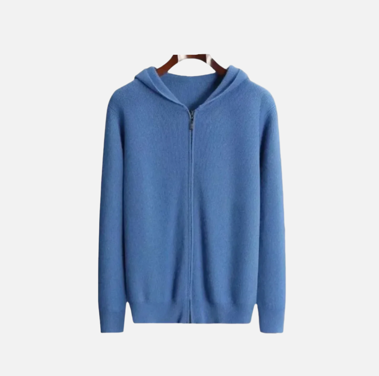Blå Merino Ull Zip Hoodie