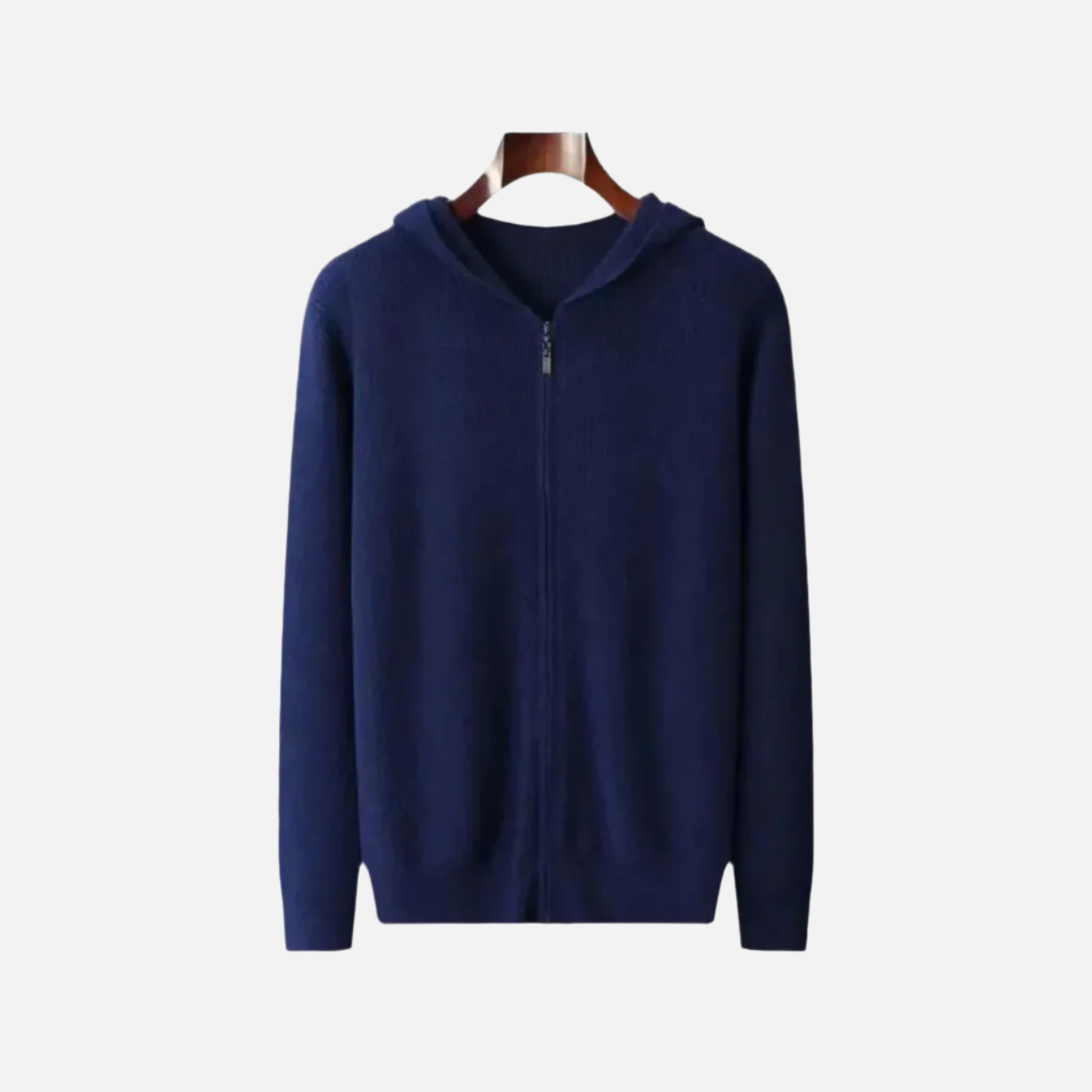 Mørk Blå Merino Ull Zip Hoodie